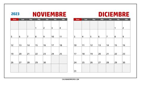 Calendario Noviembre Y Diciembre 2023 Para Imprimir Gratis