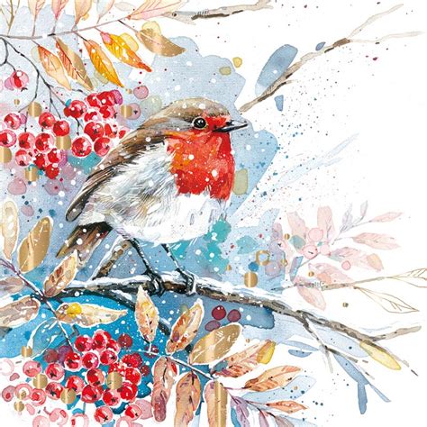 Ling Design Robin On A Branch Christmas Cards Pack Of 10