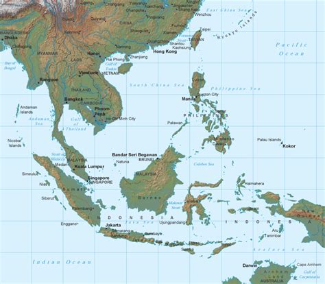 Southeast Asia Map Relief Map Of Southeastern Asia
