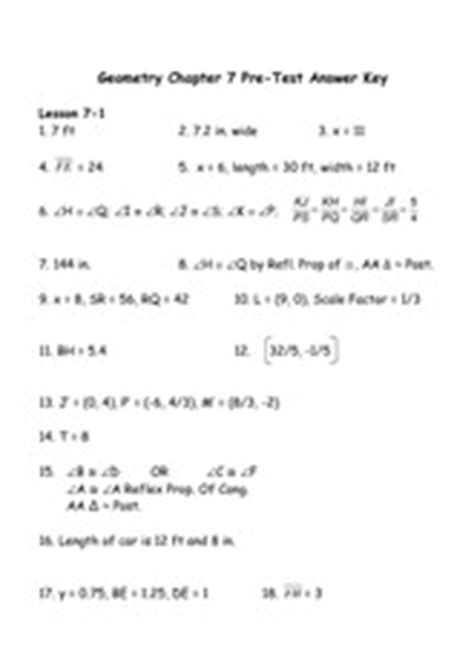 Geometry module 1, topic b, lesson 7. Geometry Chapter 7 Pre Test Answer Key 2014 - 11 BH = 5.4 ...