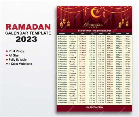 Plantilla De Calendario De Ramadán Diseño De Calendario Musulmán
