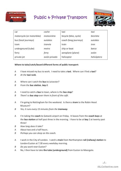 Public And Private Transport English Esl Worksheets Pdf And Doc