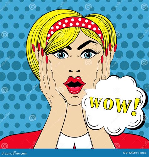 Wow Face In Pop Art Style Surprised Scared Woman With Wow Sign Stock Vector Illustration Of