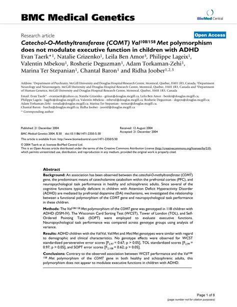 Pdf Catechol O Methyltransferase Comt Val Metpolymorphism