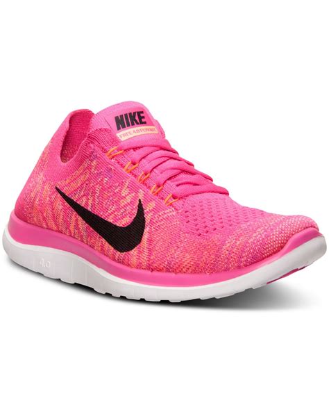 Nike Womens Free Flyknit 40 Running Sneakers From Finish Line In Pink