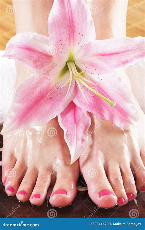 A Spa Composition Of Feet And Petals In A Bowl Stock Photo Image Of