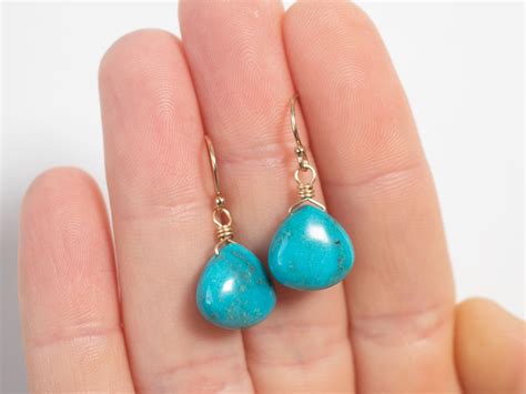 Real Turquoise Earrings Gold And Turquoise Blue Stone Etsy