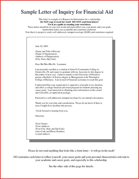 Request For Financial Support Letter Financial Aid For College