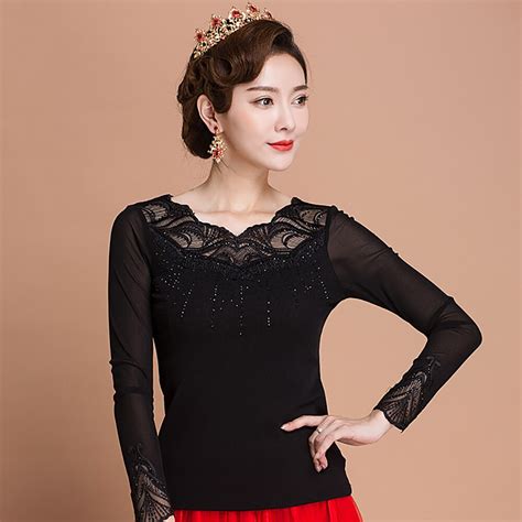 Original Latin Dance Shirts For Ladies Black Color Comfort Silk Square Frocks Woman Modern Young