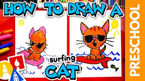 How To Draw A Cat Surfing Preschool Art For Kids Hub