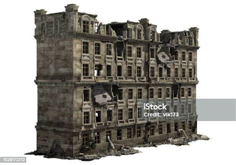 Ruina Edificio Aislado En Blanco Ilustración 3d Foto De Stock Y Más