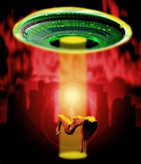 computer artwork of woman being abducted by aliens photograph by victor habbick visions
