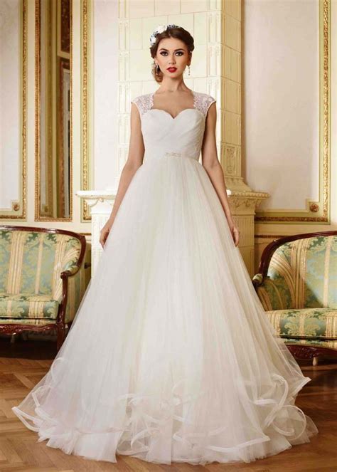 Ivory Lace Tulle Cap Sleeves Long Wedding Dress
