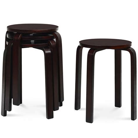 Gymax Set Of 4 18 Stacking Stool Round Dining Chair Backless Wood Home