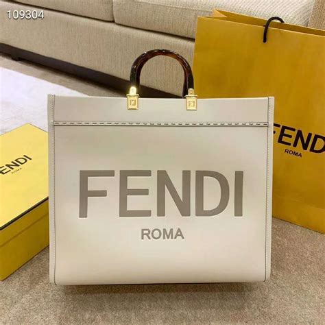 Fendi Women Sunshine Shopper Bag White Leather Fendi Roma Lulux