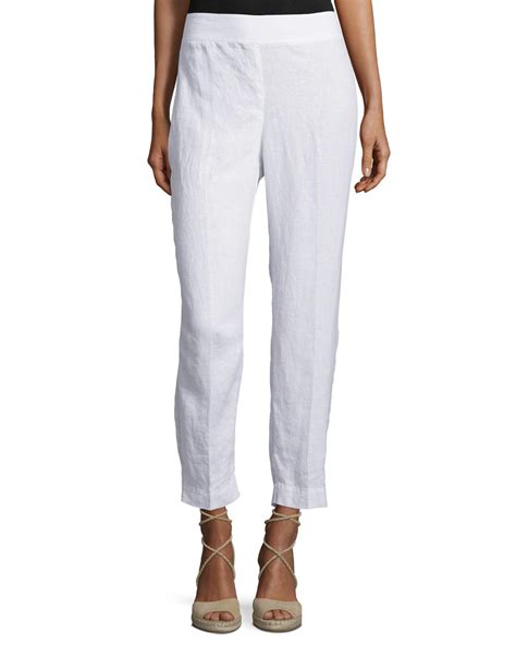Lyst Eileen Fisher Organic Linen Straight Leg Ankle Pants In White