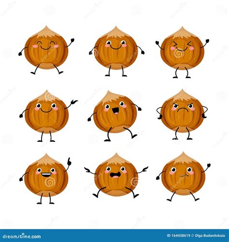 Set Of Funny Nuts Cartoon Characters Smiling With Hands And Legs