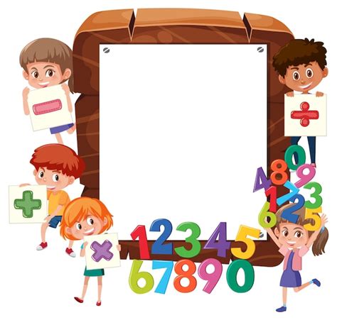 Premium Vector Empty Wooden Frame With School Kids And Math Objects