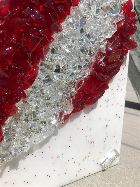 Crushed Glass American Flag Heart Resin Art Glass Art Art