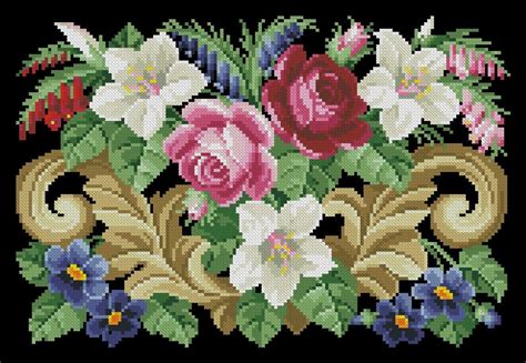 Floral Vintage Rose Flower Cross Stitch Pattern Berlin Woolwork Bouquet