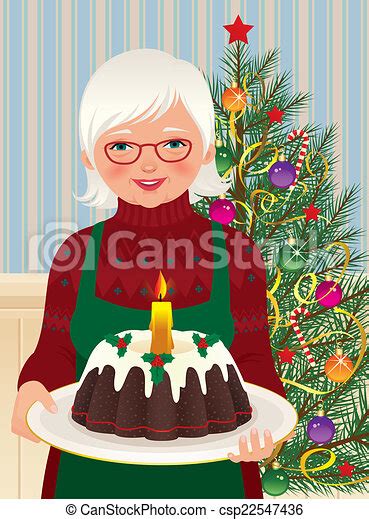 Grandmother And Christmas Cake Vector Illustration Of An Elderly