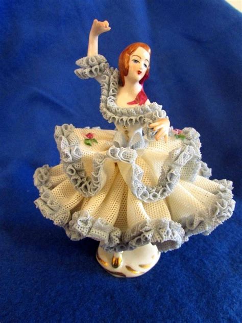 Figurine lace ballerina dresden porcelain 7,5 cm. Dresden Porcelain Lace Figurine Ballerina in Blue & White ...