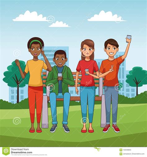 Teens With Smartphones Cartoons Stock Vector Illustration Of Mail