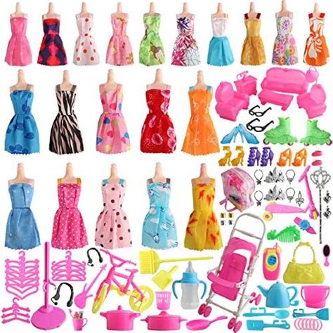 Sotogo 125 Pcs Barbie Doll Clothes Set Include 20 Pack Barbie Clothes Party Grown Outfitscolor