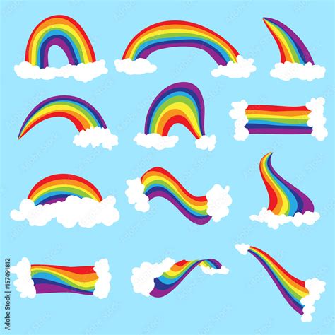 Cute Cloud And Rainbow Vector Set Rainbow Cartoon Illustration With