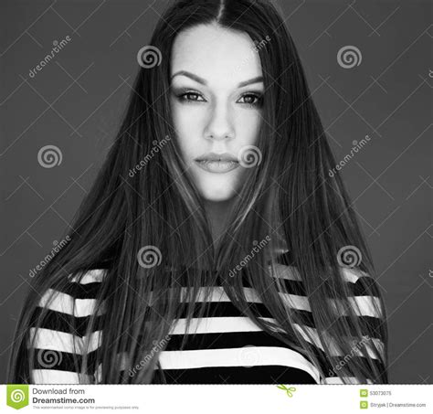 Gorgeous Woman With Long Hair Looking At Camera Stock Image Image Of Abstract Monochrome