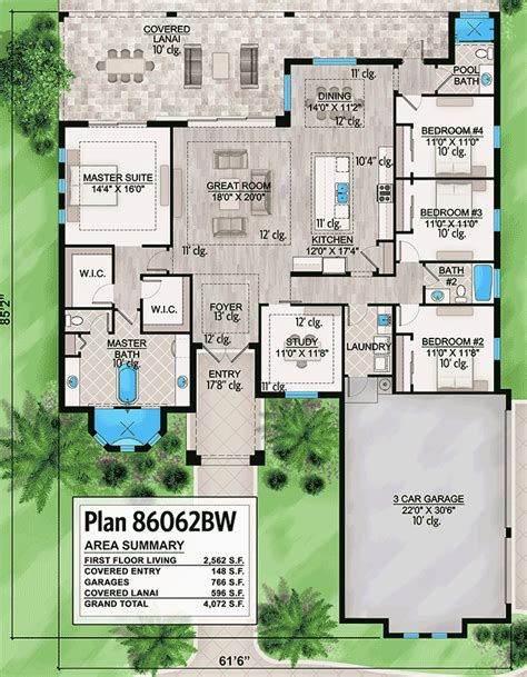 Plan 86062bw One Story House Plan With Open Floor Plan Florida House