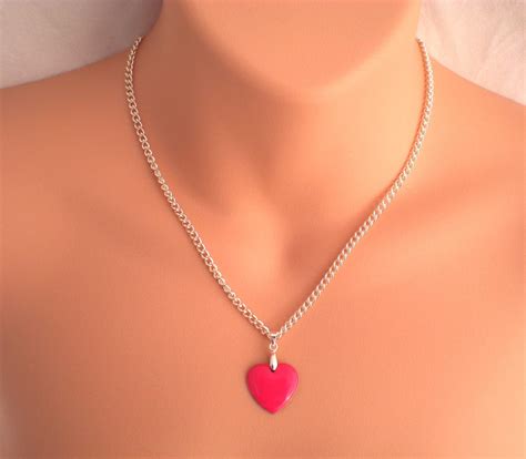 Hot Pink Enamel Heart Pendant Necklace Etsy Heart Pendant Necklace Pink Enamel Pendant
