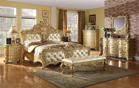Contemporary king beds with storage drawers underneath. Zelda Gold Bonded Leather Elegant French Provincial ...