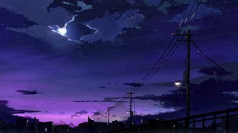 Líneas Eléctricas Luna Anime Bastante Noche Anime Artista Obra De