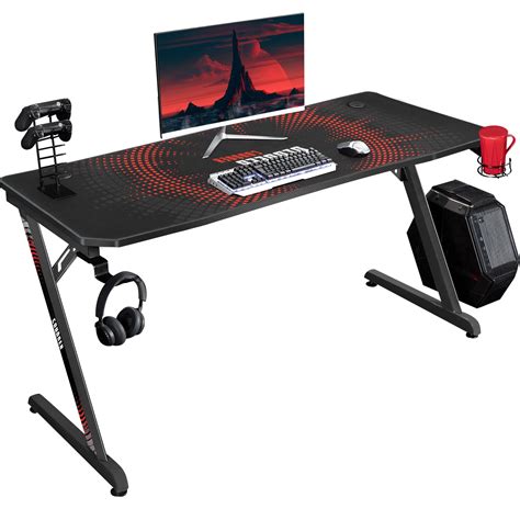 walnew z shape 55 inches spacious carbon fiber desktop gaming desk pc computer desk office desk