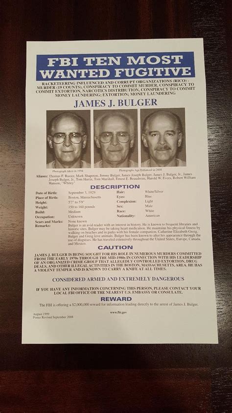 Original James Whitey Bulger Fbi Wanted Poster 1910976384