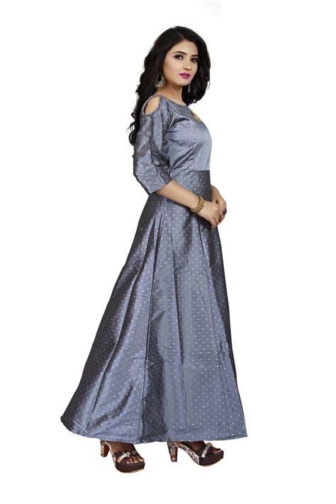 Grey Printed Silk Blend Maxi Dresses Dream Beauty Fashion 3145956