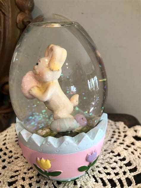 Vintage Easter Bunny Snow Globe Etsy