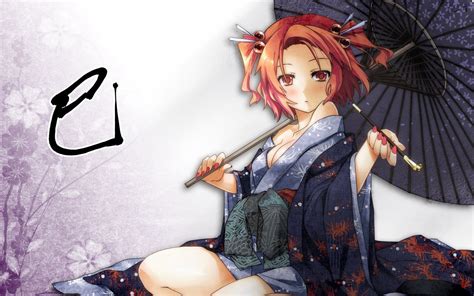 anime girls, Anime, Kimono, Traditional clothing, Orange hair, Umbrella, Onozuka Komachi, Touhou ...