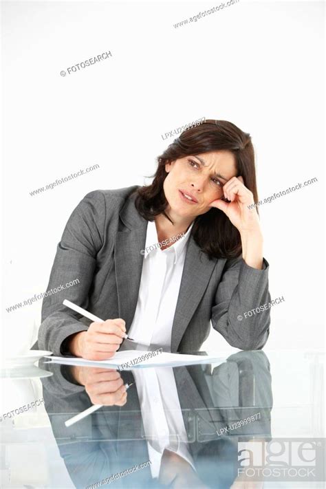 Nervous Businesswoman At Work Stock Photo Picture And Royalty Free