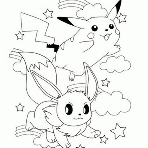Coloriage Pokémons Pikachu Et Evoli Sous Les Nuages