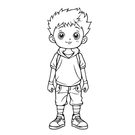Boy Standing Upright In Jeans With His Feet Apart Coloring Pages