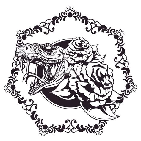 Snake With Roses Drawn Tattoo Icon Stock Vector Illustration Of