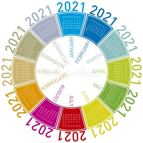 Calendario Colorido Para 2021 Diseño Circular Stock De Ilustración