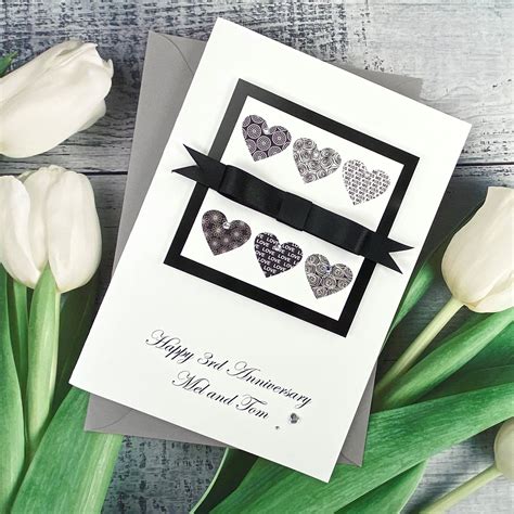 Luxury Handmade Wedding Anniversary Card Bowed Hearts Handmade
