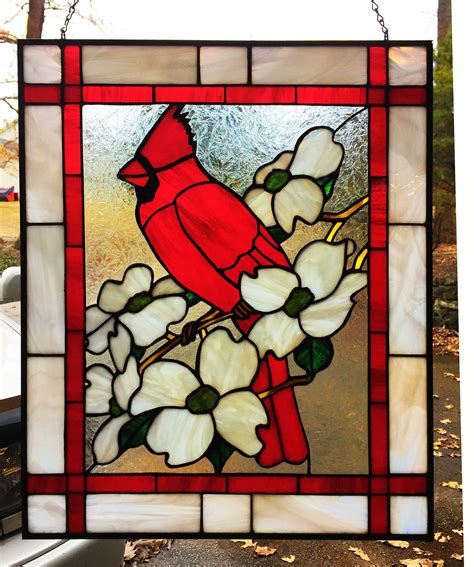 Panel Framed Stained Glass Cardinal Panel Etsy Stained Glass