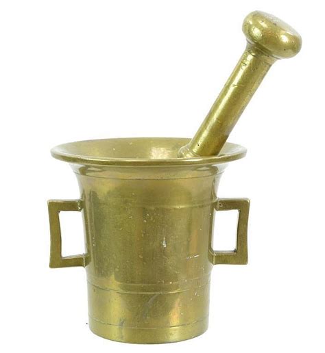 Large Antique Brass Mortar And Pestle Apothecary Set