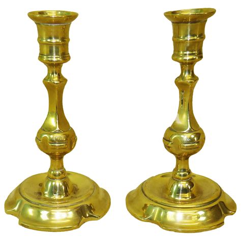 Pair Of 18th Century English Brass Tall Candlestick Holders At 1stdibs