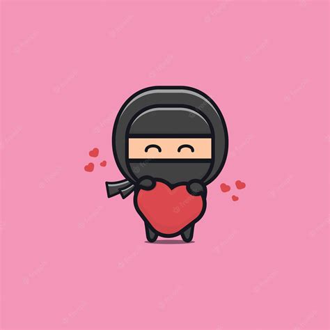 Premium Vector Cute Black Ninja Hold Heart Illustration