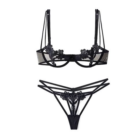 Sexy Lingerie Woman Sexy Set Erotic Black Open Crotch Embroidery Cupless Bra Panty Hollow Set